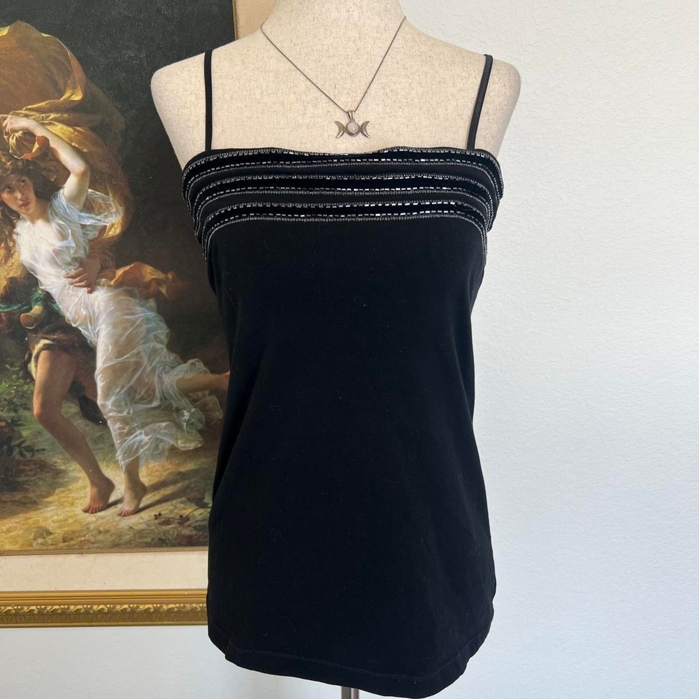 Beaded Black Cami with Built In Bra